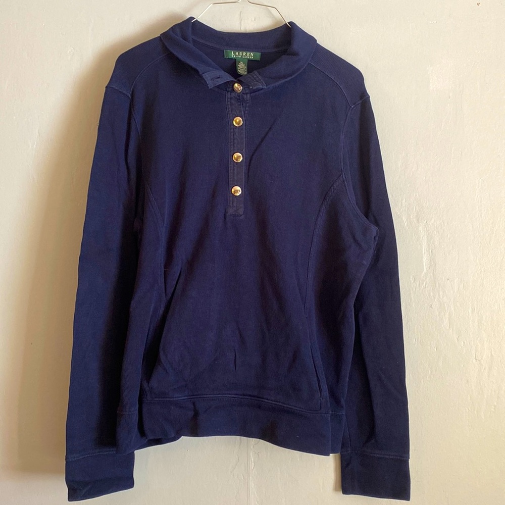 Lauren Ralph Lauren Navy 1/4 Button Up Sweater